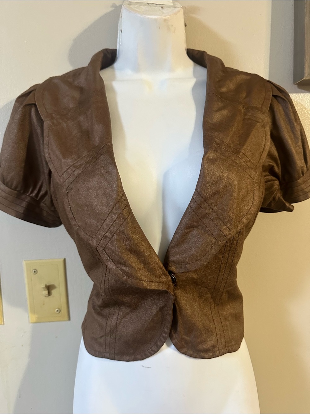 Sugarlips Brown Short-Sleeve Faux Leather Blazer